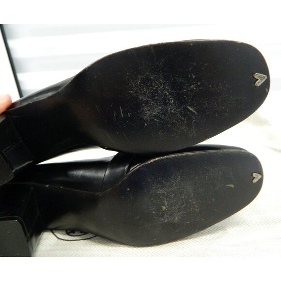 Hermès Paris Vintage Black Leather & Suede Block Heel Loafers Gold "H" Hardware - Picture 9 of 16